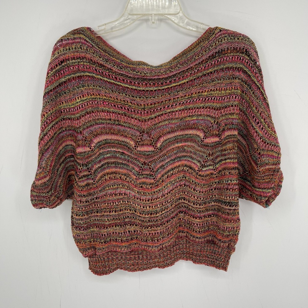 Chesley Women's Pink Multi Crochet Knit Dolman Sleeve Boho Sweater Top Size L